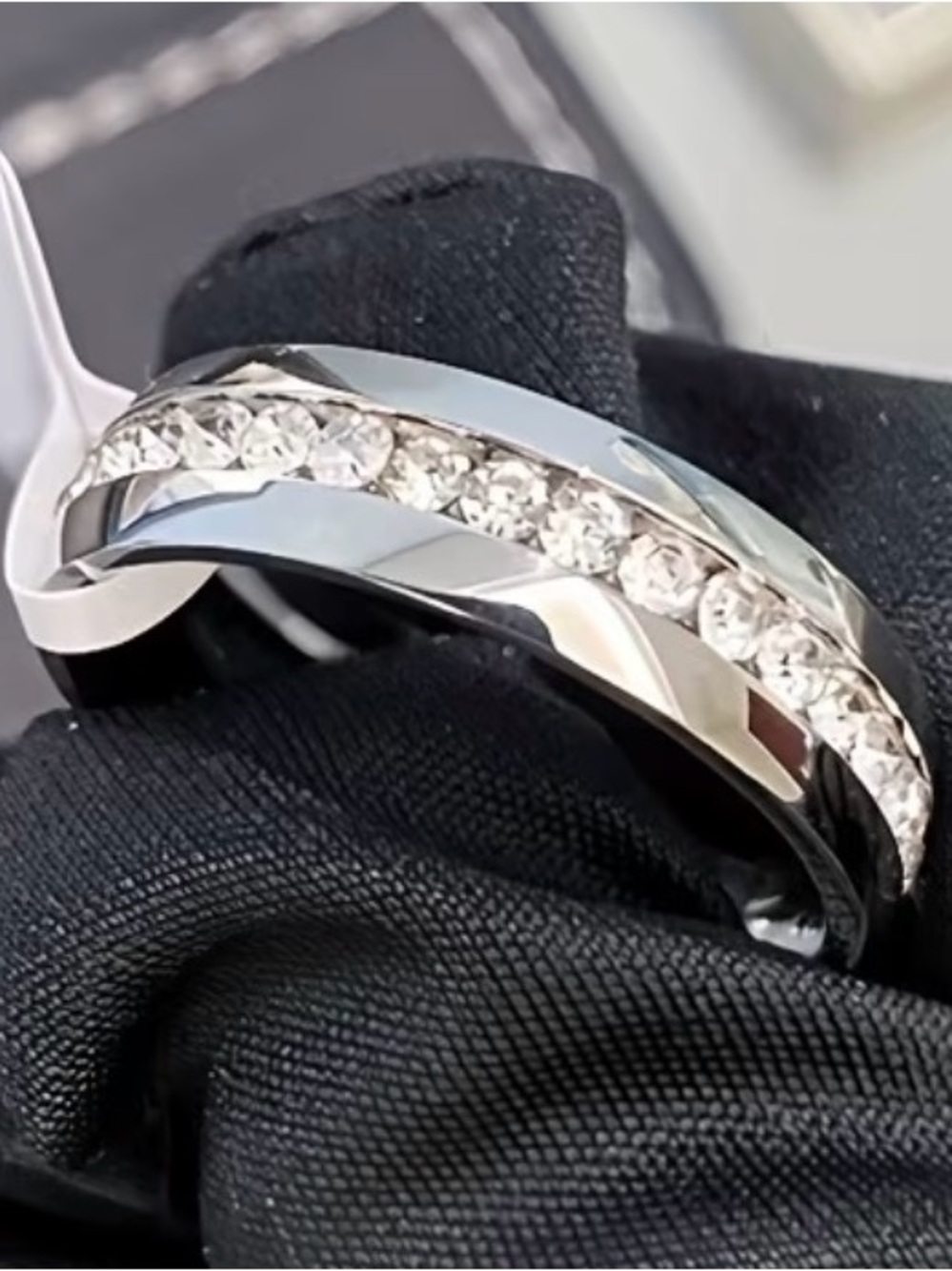 Titanium Sparkling Pave Cubic Zirconia Cuban Ring (US Size 7 or Size 6) - Picture 4 of 8